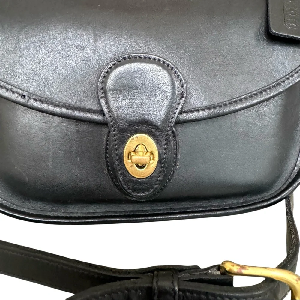 Coach Vintage Leather Prairie Shoulder Bag Messenger Flap Black Crossbody 9954
